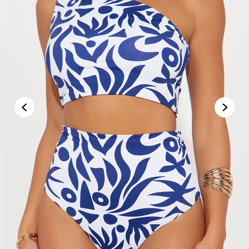 Blue and White One-Shoulder 2 Pc Sz M Swimsuit nwt - Picture 2 of 4